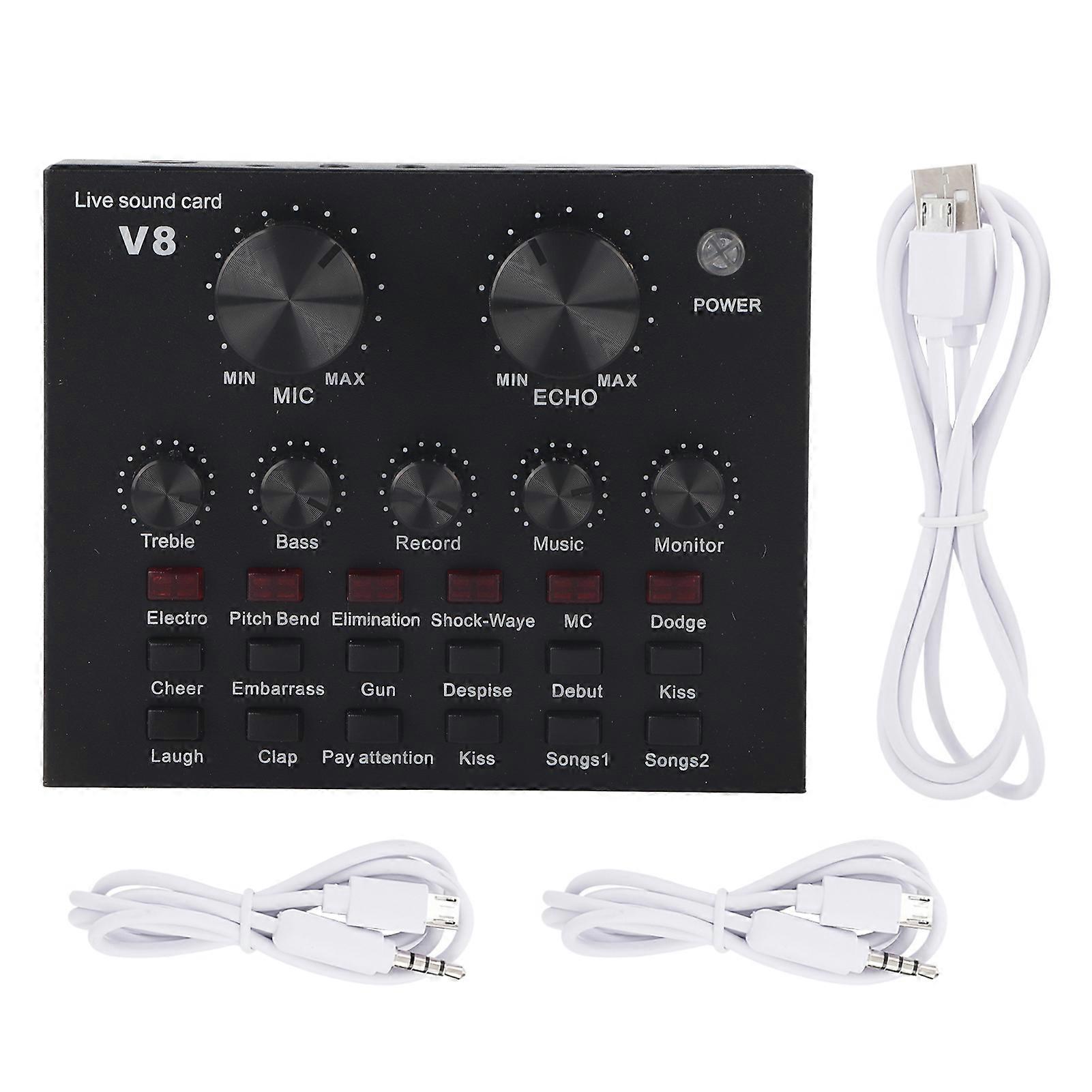 Adjustable V8 Sound Card for Live Use Featuring Multiple Sound Modes