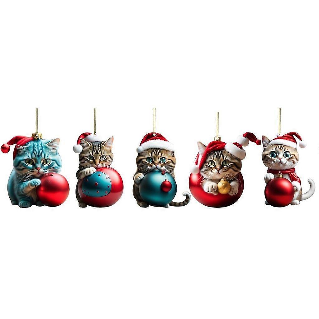 Festive Cat Acrylic Ornaments Set of 10 Funny Cat Decorations for Tree and More