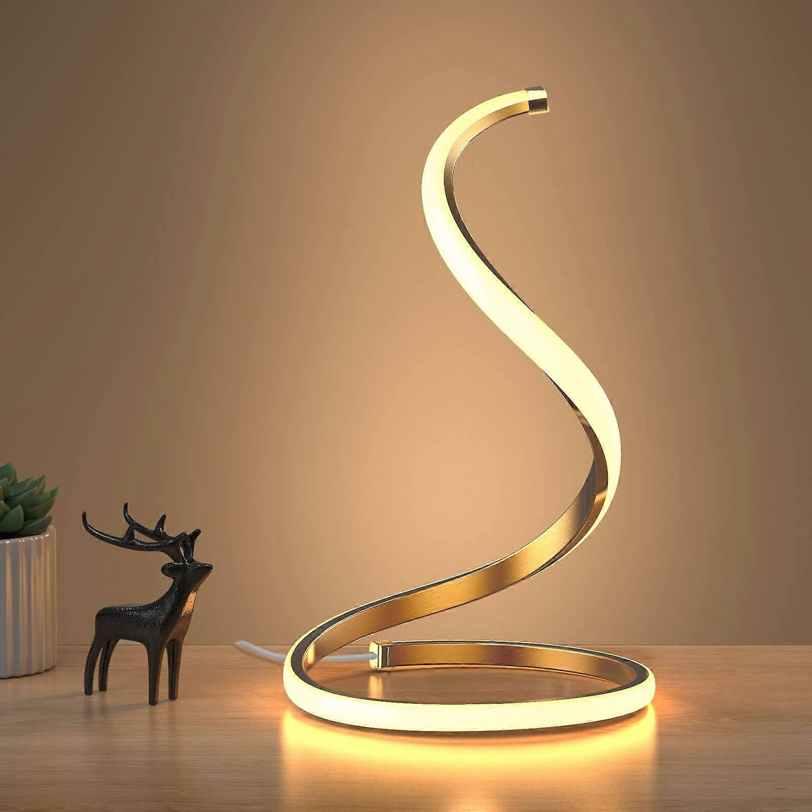 Nuür Spiral LED Table Lamp, Minimalist Lighting Design, Touch Controller, 3 Colors Dimmable (Gold)