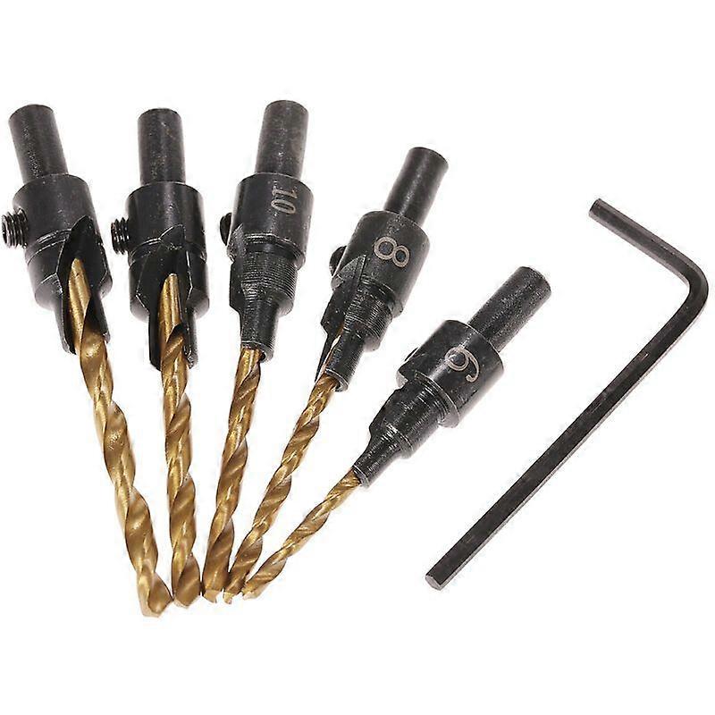 5pcs Woodworking Hole Saw Countersunk Drill Bit (Titanium Plated Hex Countersunk Drill Bit)