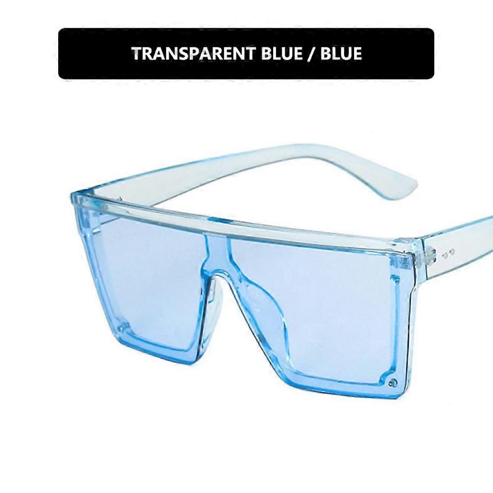Transparent blue frame blue filmLadies Men's Sunglasses Oversized Square Rimless Sunglasses UV400 Sunglasses trend big frame one-piece sunglasses new 