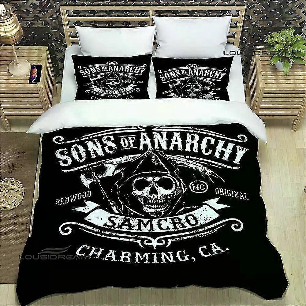 v2864 床单 Sons of Anarchy 复古印花床上用品套装精美用品套装羽绒被套床被套床上用品套装豪华生日礼物 3-Pi