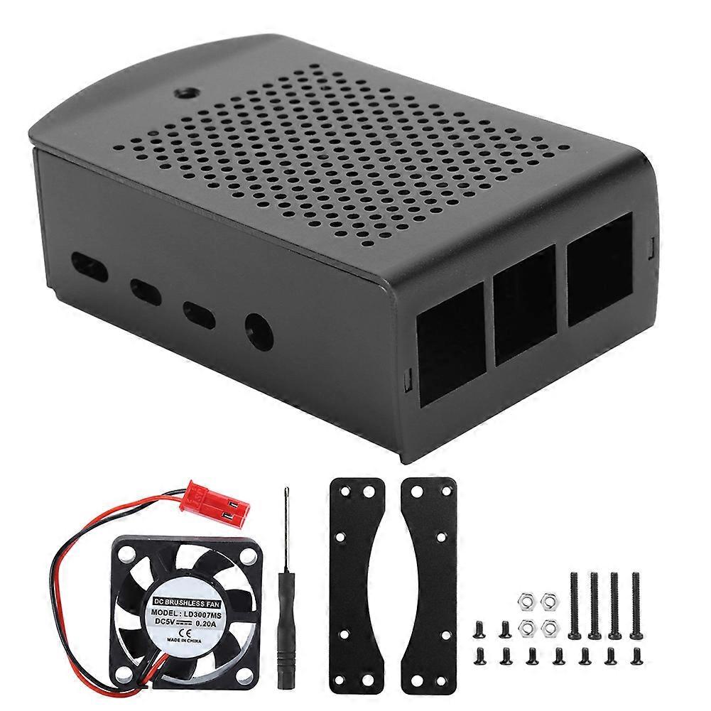 Protective Case Cover Enclosure with Cooling Fan for Raspberry Pi 4B(Black Aluminum Alloy Shell Fan)