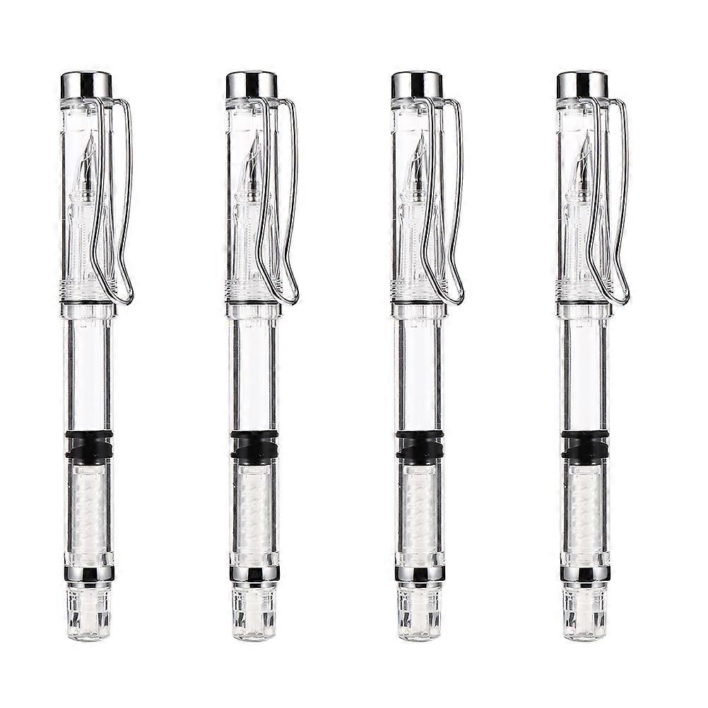 4pcs Transparent Fountain Pens with Ink Converter – Fine Nib Writing Pens for School, Office, Students & Professionals – Smooth Ink Flow