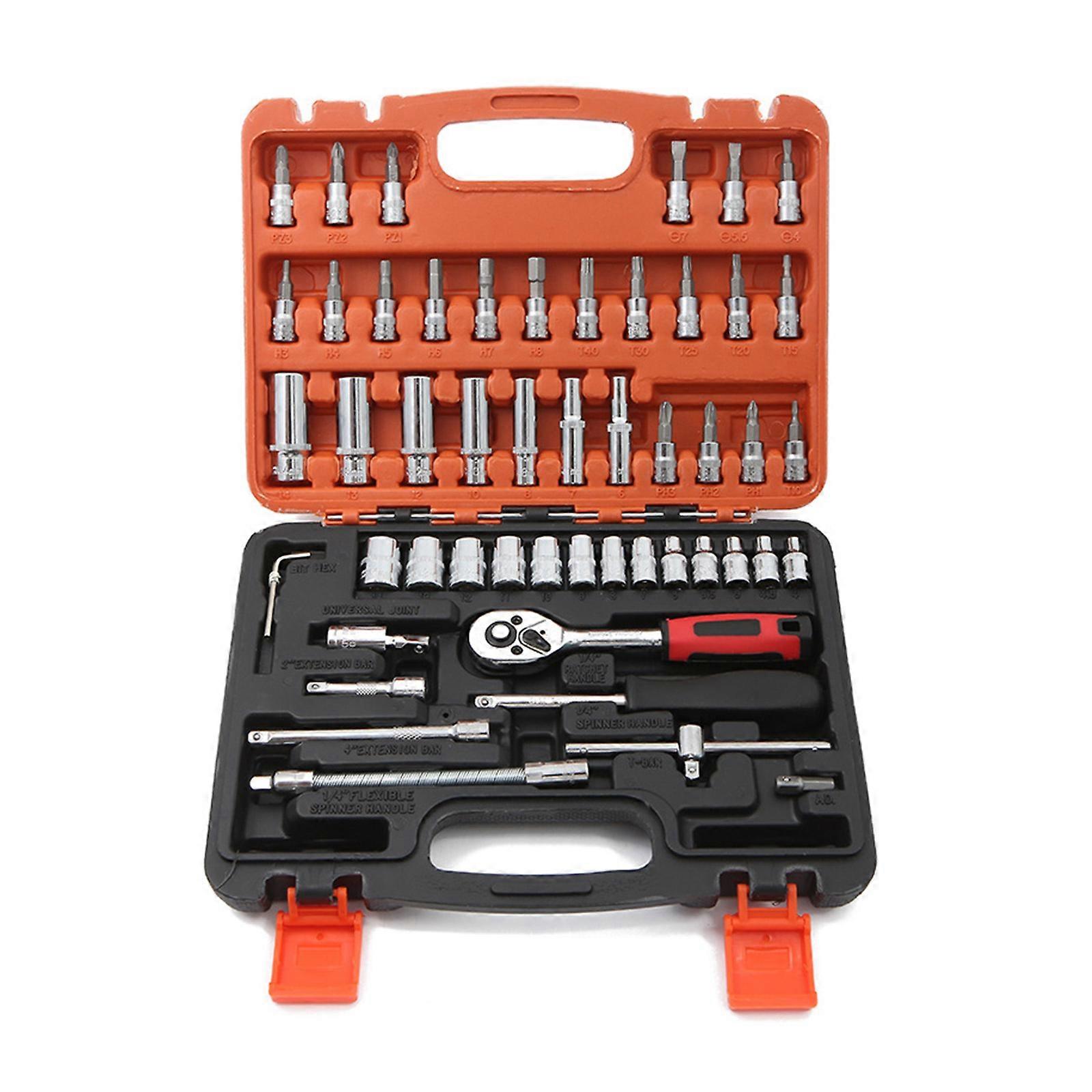 53pcs Car Repair Tool Sets Combination Tool Wrench Set Ratchet Pawl Socket Spanner Screwdriver Socket set Multicolor