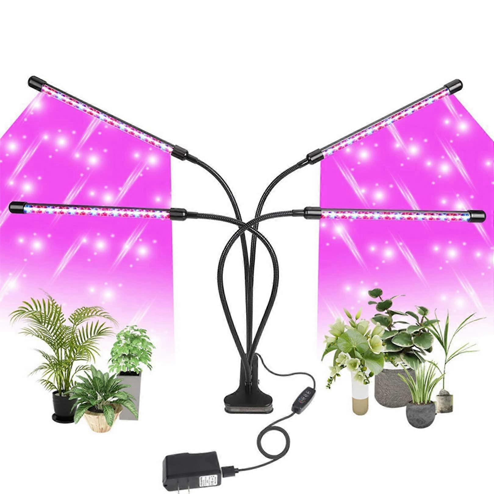 Fullspectrum LED plant growth lights, 4head 80 LED grow light spectrum full dimmable with timer adjustable clamp flexible neck Ref: 5523