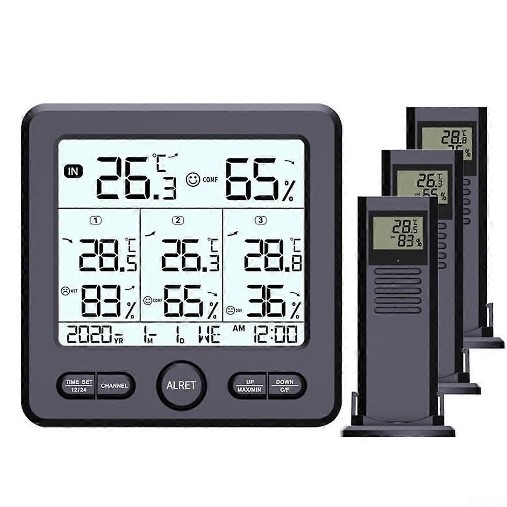 Wireless Weather Station Display Thermometer Hygrometer 3 Indoor Outdoor Sensors