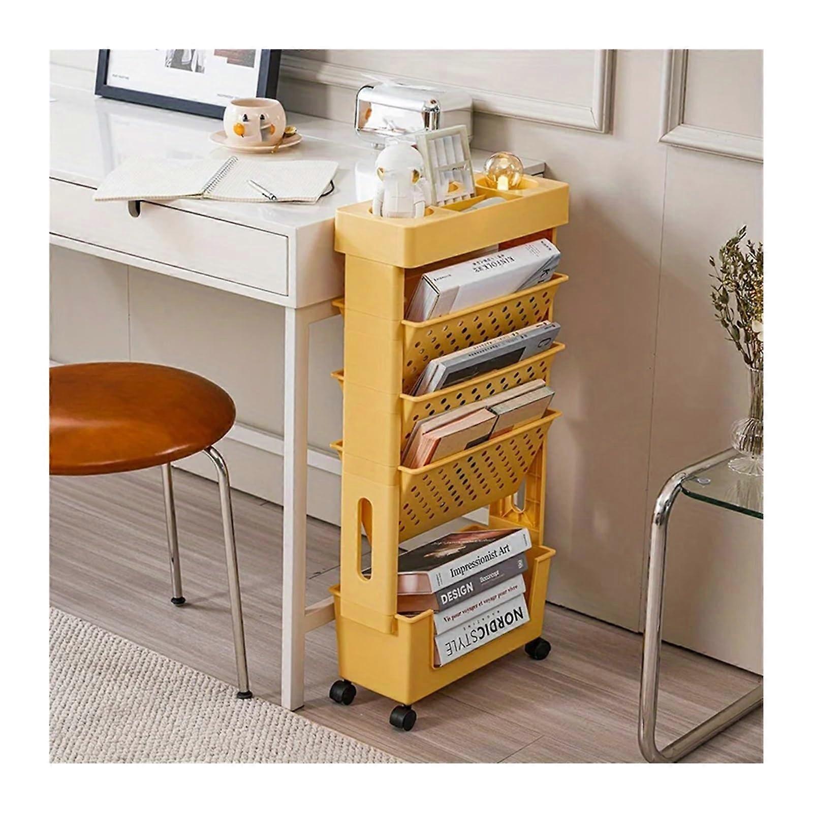 spaper Rack 5Tier Removable Table Side for Bookshelf Office Study Bedroom (Yellow)