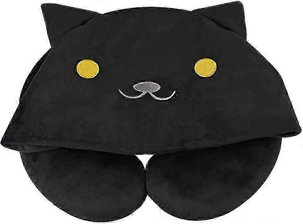 Cartoon Cat U-shaped Plush Soft Pillows Neck Pillow With Hood-Excellent 2025