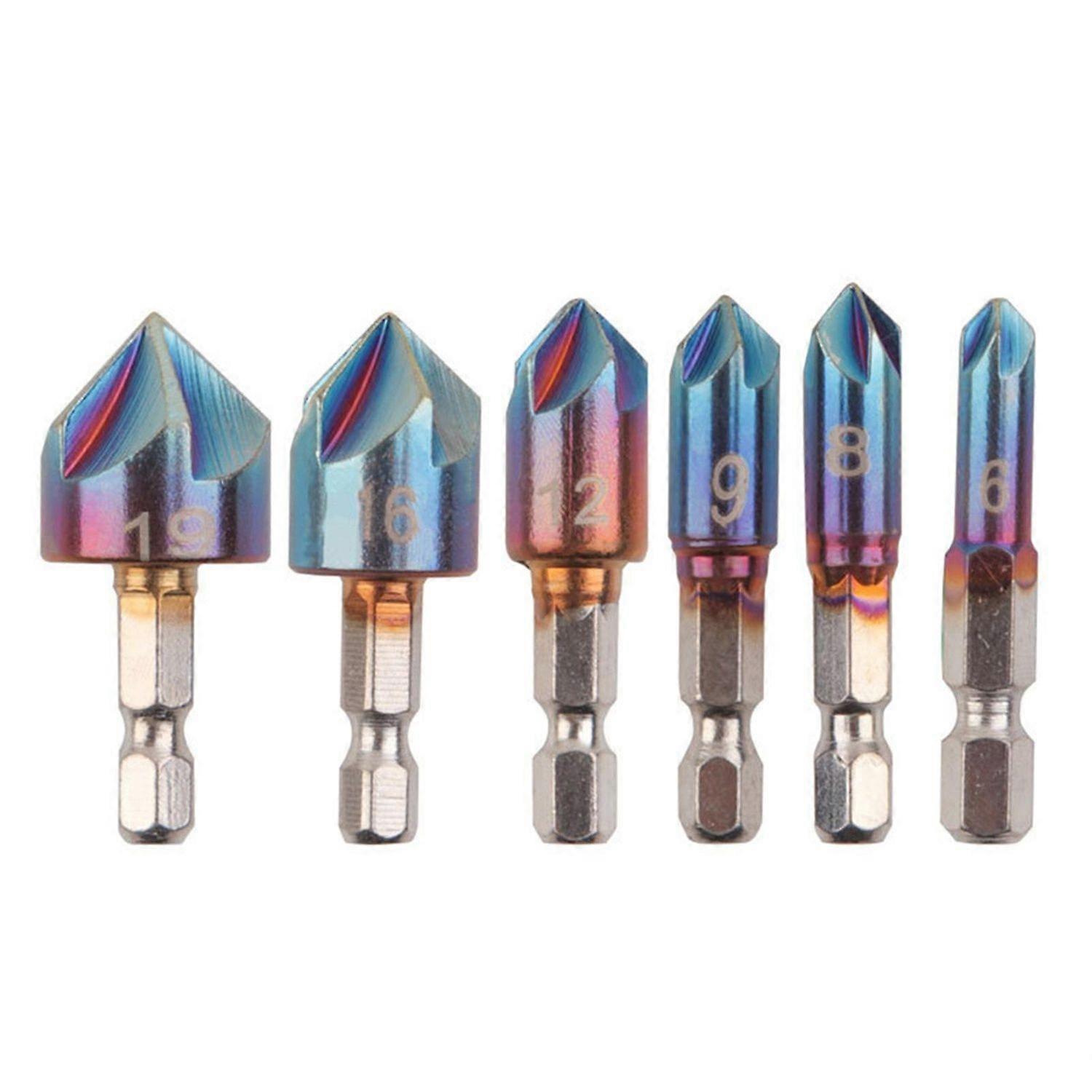 6-Pack Five-Blade Chamfer Stainless Steel Reamer Cone Screw Countersunk End Mill