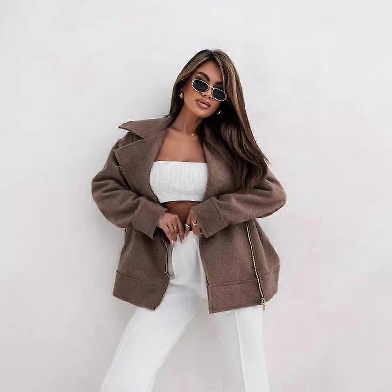 Plus Size Women's New Fall Lapel Woolen Zipper Jacket