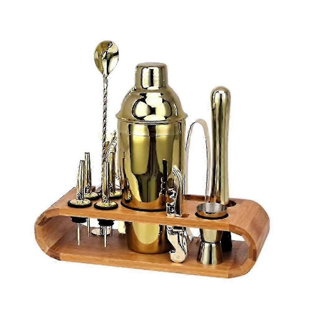 Cocktail Bar Set Mixology Bartender Kit: 12-piece Bar Tool Set With Stylish Bamboo Stand(gold)