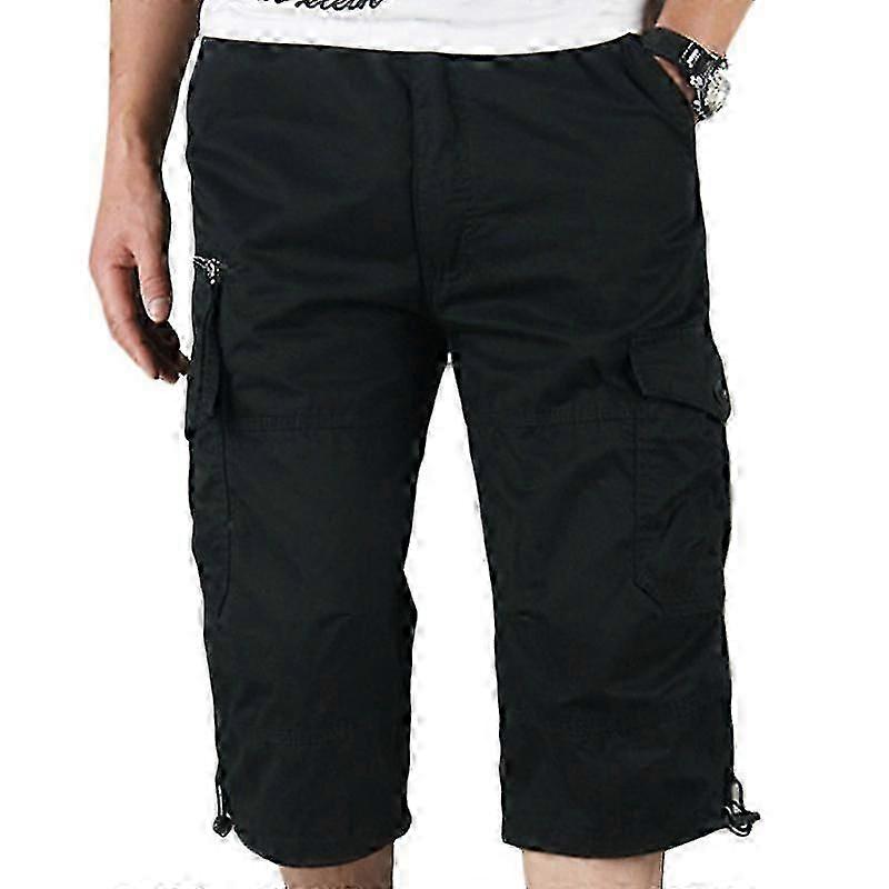 Cropped pants summer multi-pocket five-point pants men's loose large size wide-leg workwear shorts men's cotton