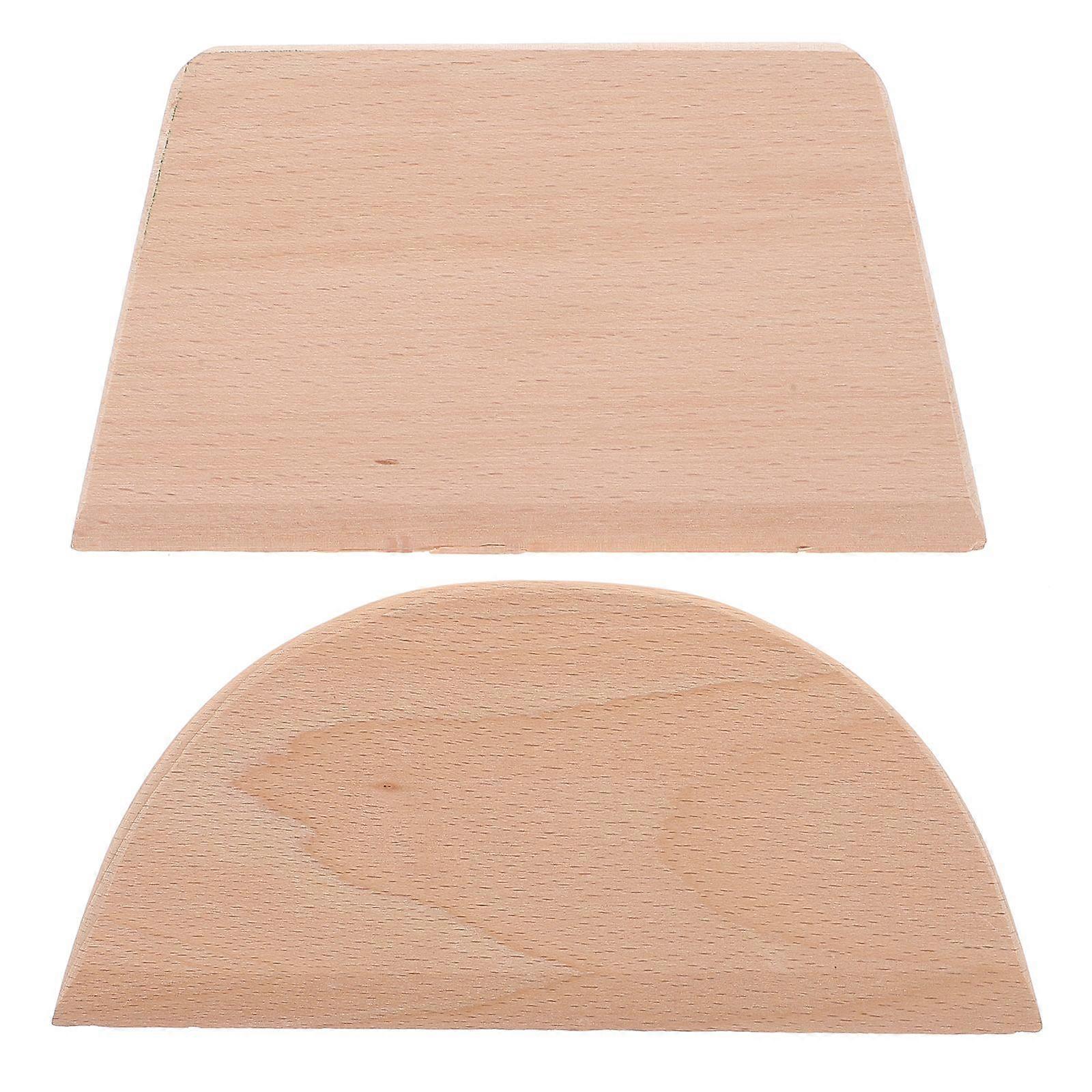2pcs Wooden Scraper Chopper Dough Cutter Practical Baking Tool Kitchen Gadget for Home Kitchen (Log Color, Semicircle Style, Trapezoid Style)