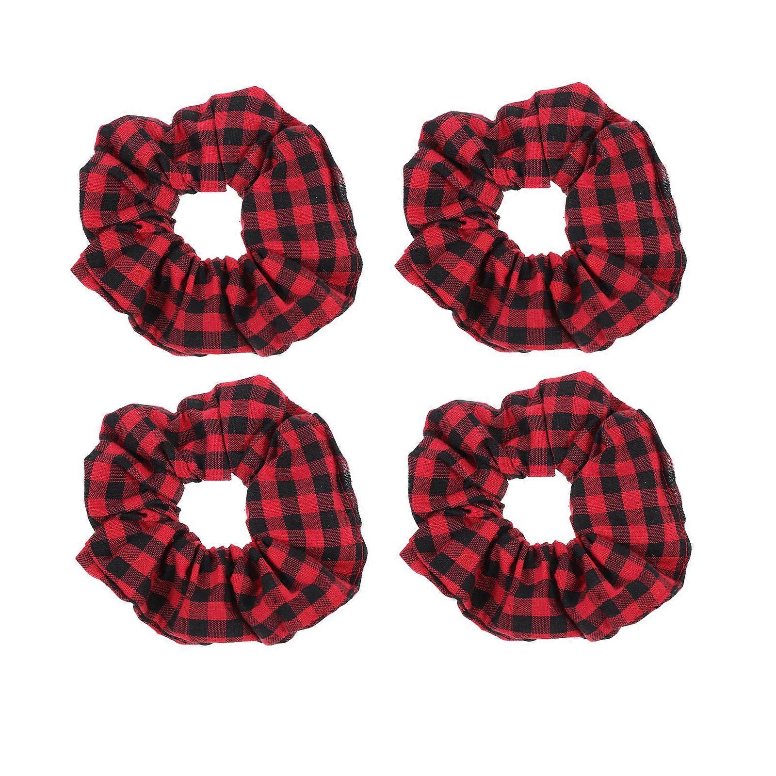 Durable Cloth Hair Rings with Red Grids Pattern for Females 15pcs Lightweight and Compact Design