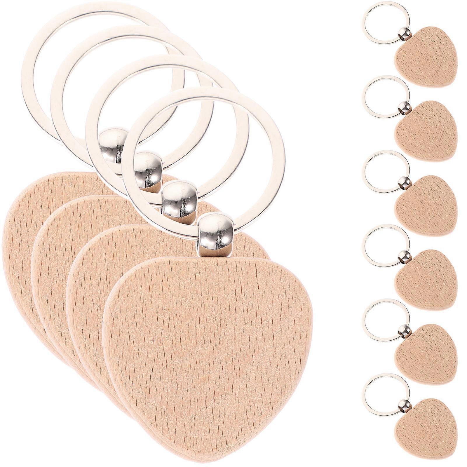 Wooden Keychain Diy Enthusiasts Key Recognition Beige Color Iron Material 0.7cm Thickness 10Pcs