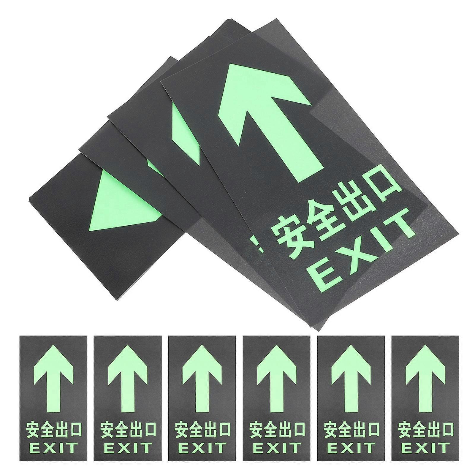 Glow in the Dark Safety Exit Sign Stickers, 10pcs Emergency Exit Decals, Self Adhesive Directional Indicators for Fire Safety and Low Light