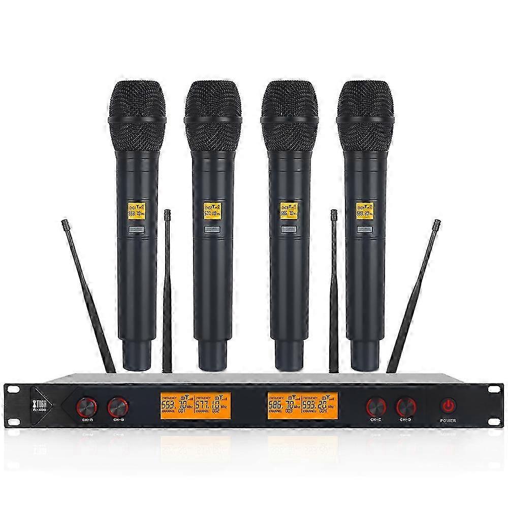 (UK-Stecker) Xtuga A400-H Professionelles 4-Kanal-UHF-Funkmikrofonsystem mit 4 Handmikrofonen
