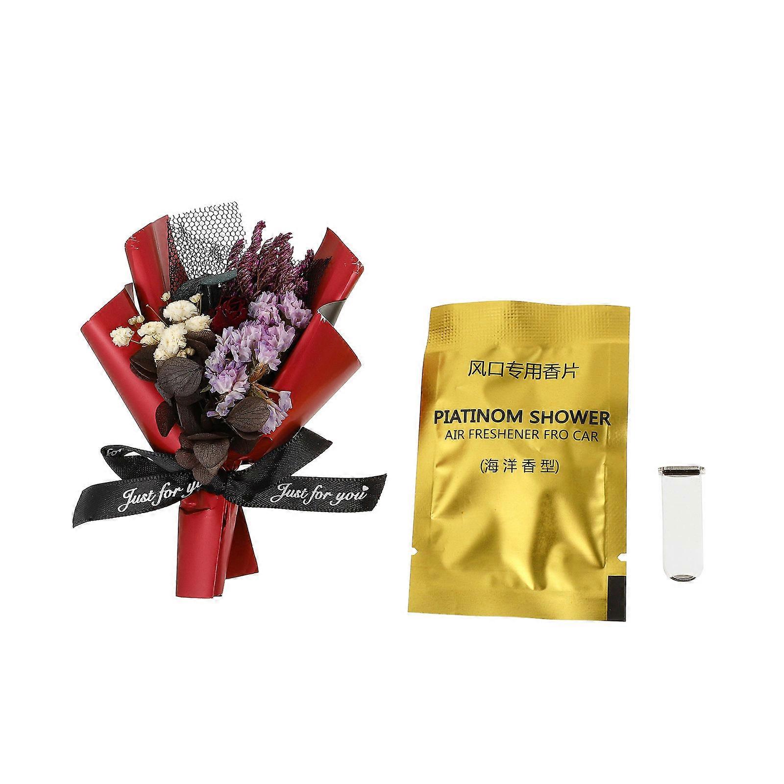 Flower For Car Vent Clip Bouquet Shape Minimalist Design Red 12X7cm Air Freshener 1Set