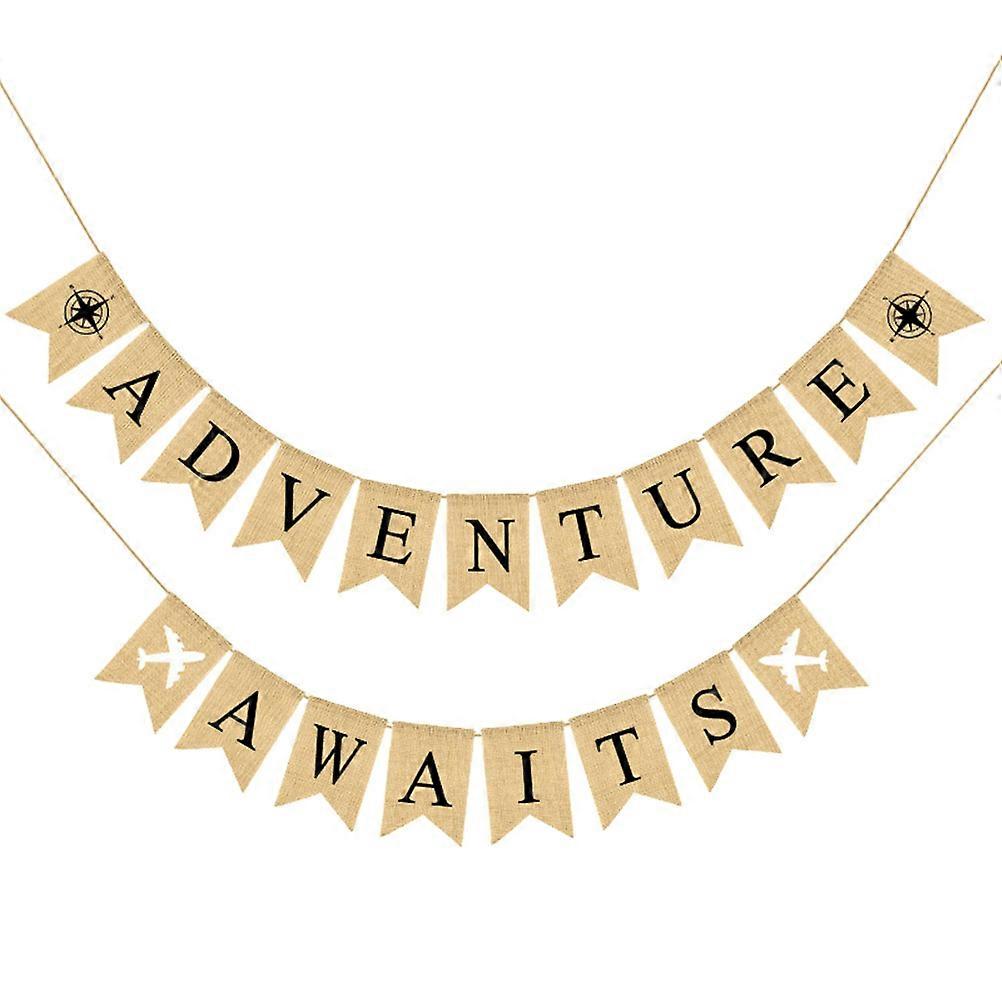 Adventure Await Banner Letter Printing Bunting Flag Banner Linen Hanging Garland 280x18x0.1Cm Party Decoration 1Set