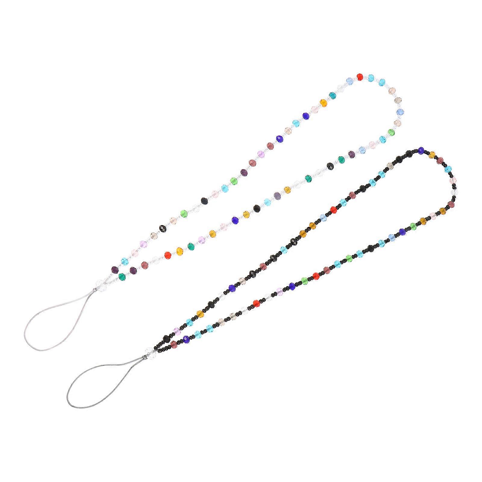 Crystal Beaded Lanyard Phone Hanging Straps Daily Use Purple Anti-Skid 2Pcs