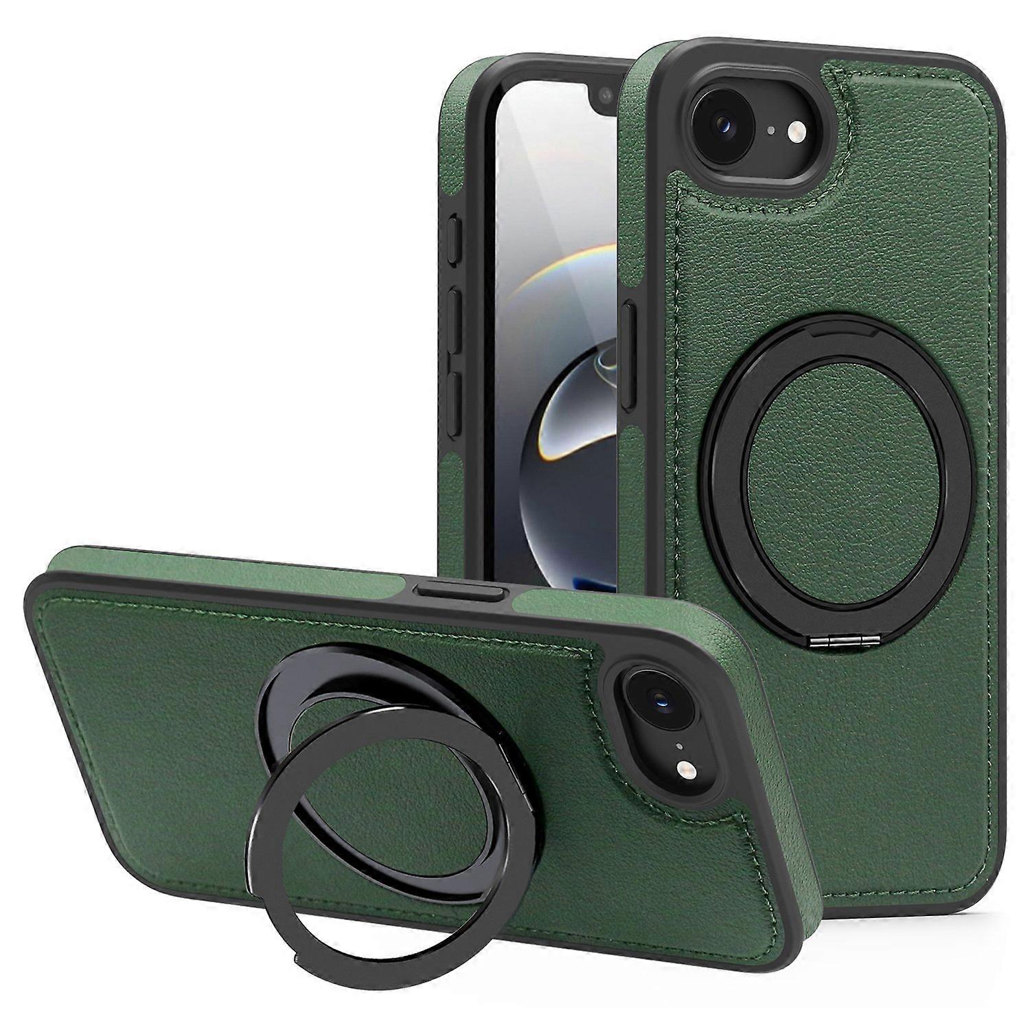 For iPhone 16e Case with Ring Kickstand Compatible with MagSafe PU Leather Back Cover