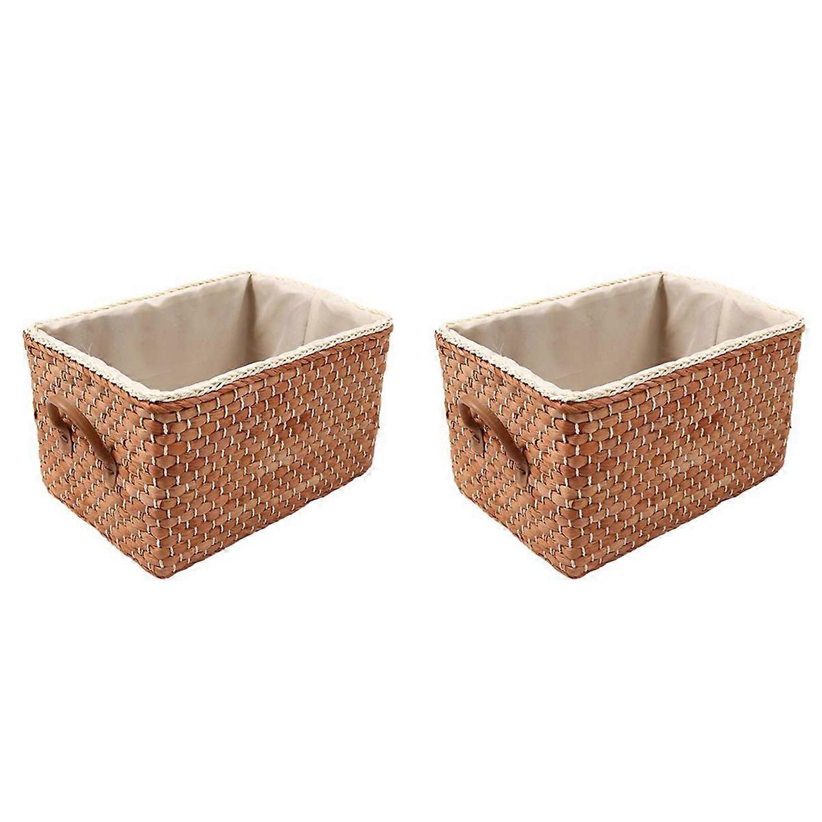 Manual Storage Basket Wicker Baskets Clothes Toys Container -Brown