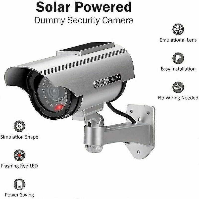 Dummy Solar Powered CCTV Dome Camera with LED Flashlight for Outdoor Home and Business Use (Silver - 1 Pack) Suitable for Certain Brands