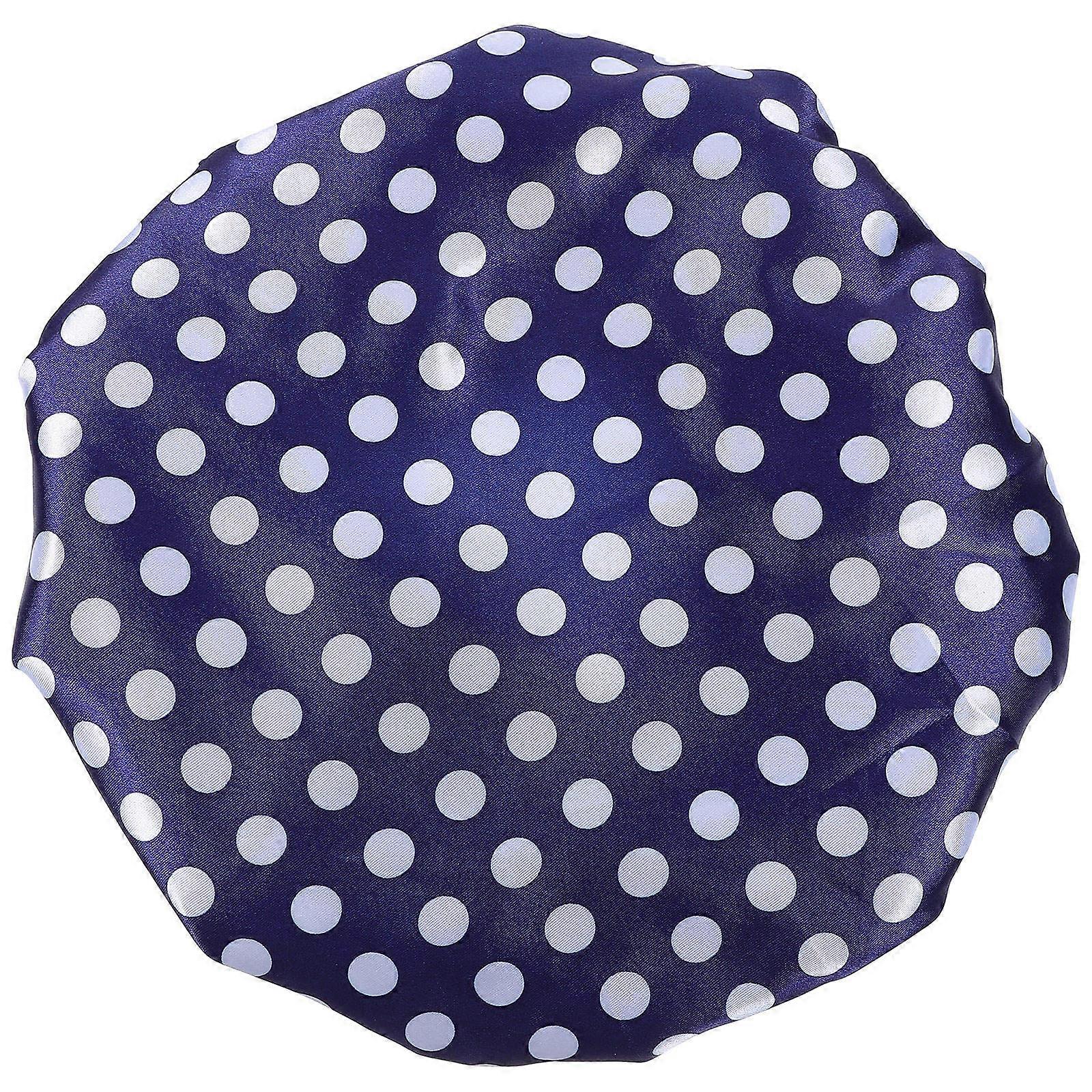Waterproof Sauna Cap Adjustable Size Women Bathing Hat Blue Round Dot Two-layer Design 1Pack