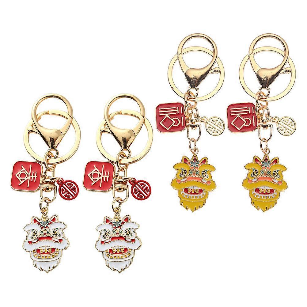 New Year Hanging Pendants Lion Dancing Shape Metal Key Chains 4Pcs