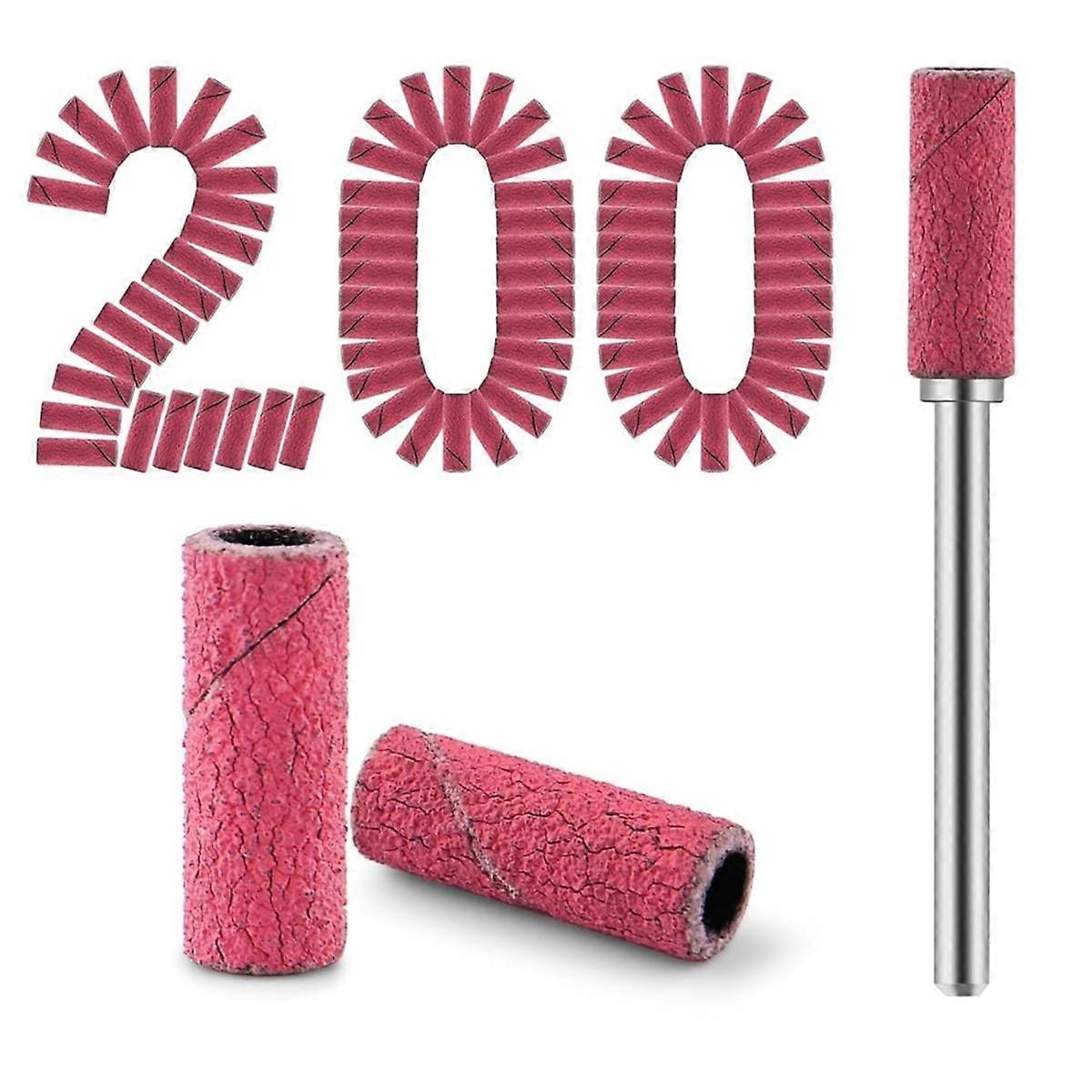 200 Pcs Nail Drill Bits Small Sanding Bands with 3.1mm Mandrel Bit, 180 Fine Grit Mini Sanding Bands Nail File