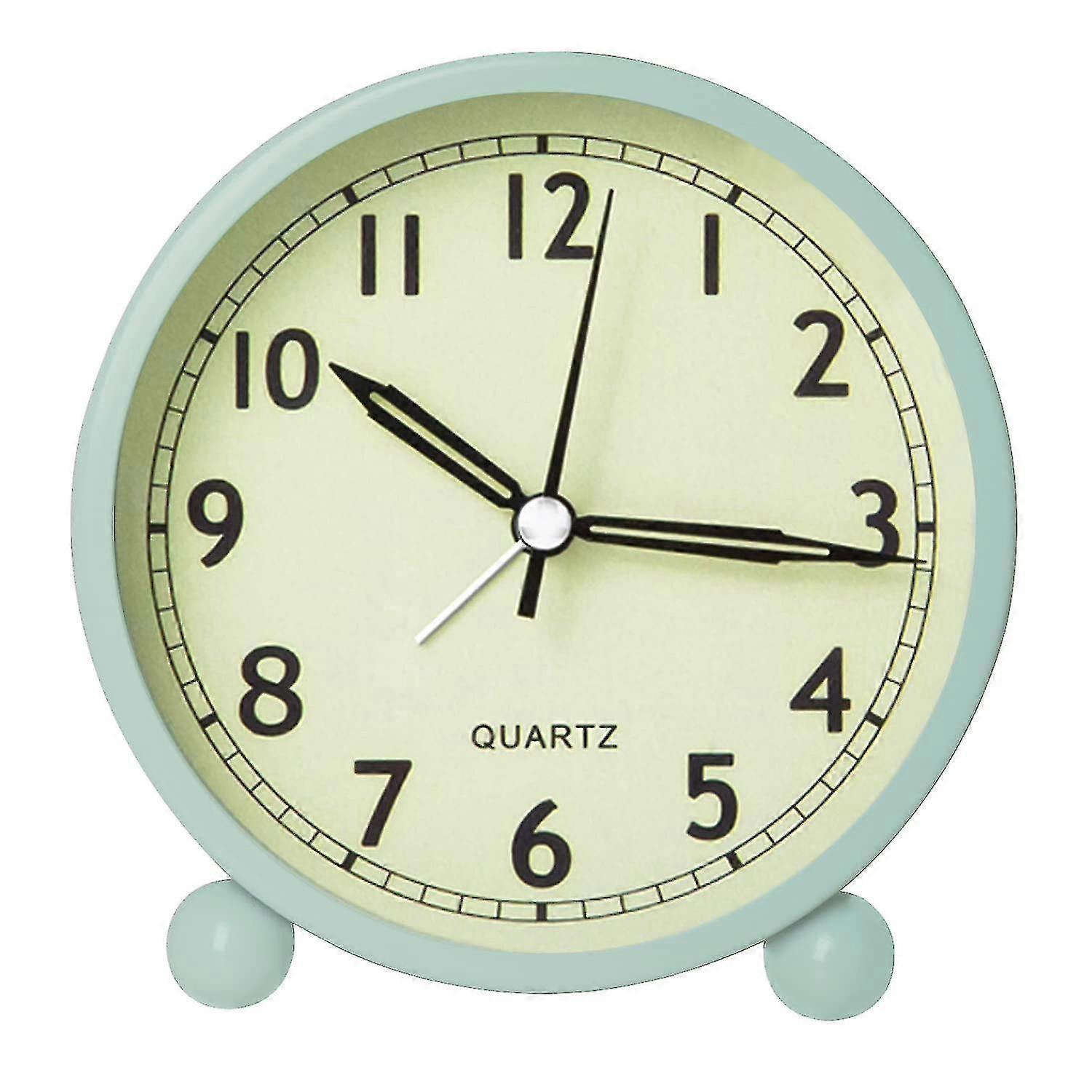 Battery Operated Analog Round Alarm Clock with Night Light, Non-Ticking Design