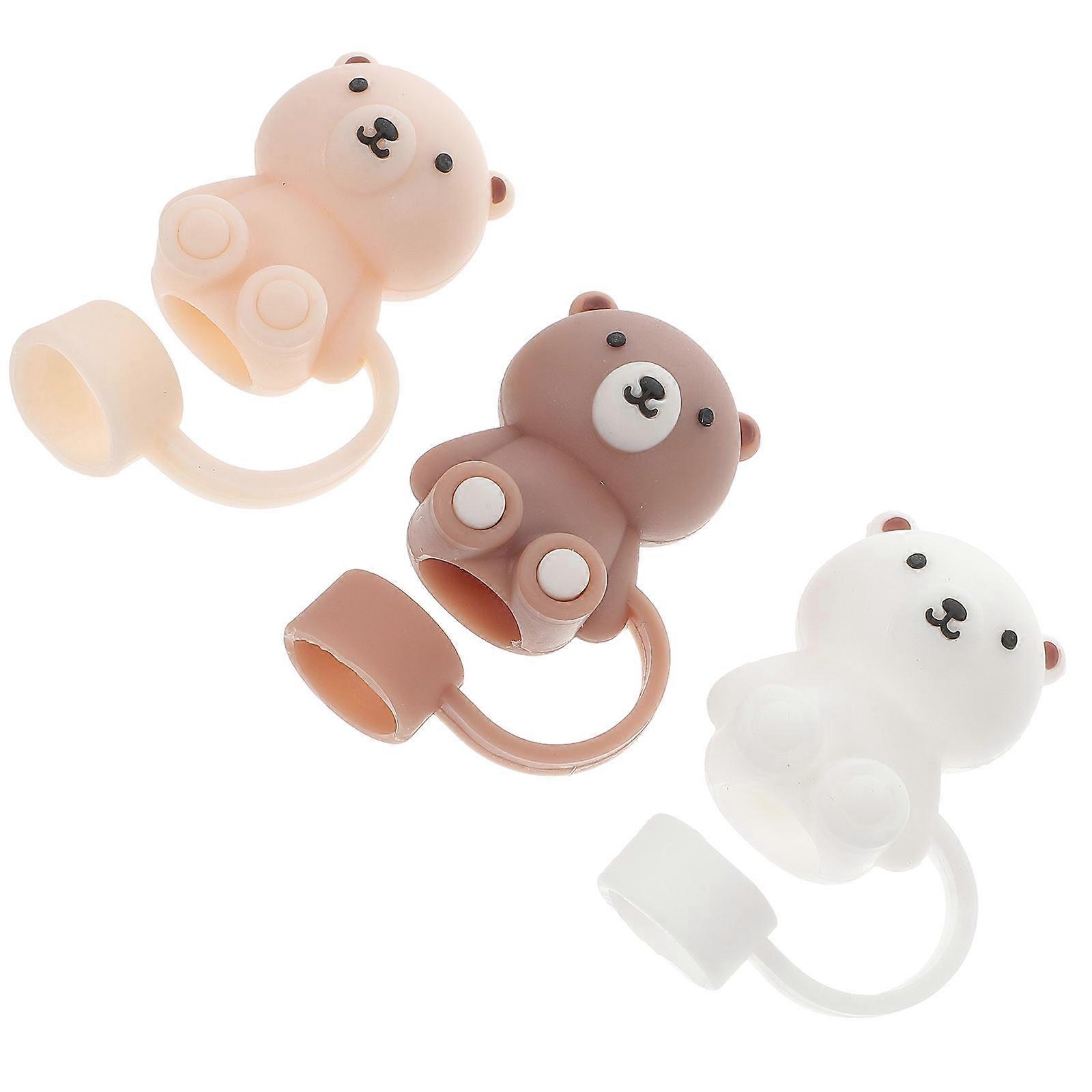 Cute Bear Straw Cover For Picnic Splash Proof Washable Suitable for 12mm Straws 3Pcs