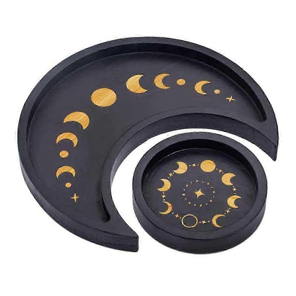Convenient Wooden Moon Tray for Aromatherapy Essential Oils and Round Decoration
