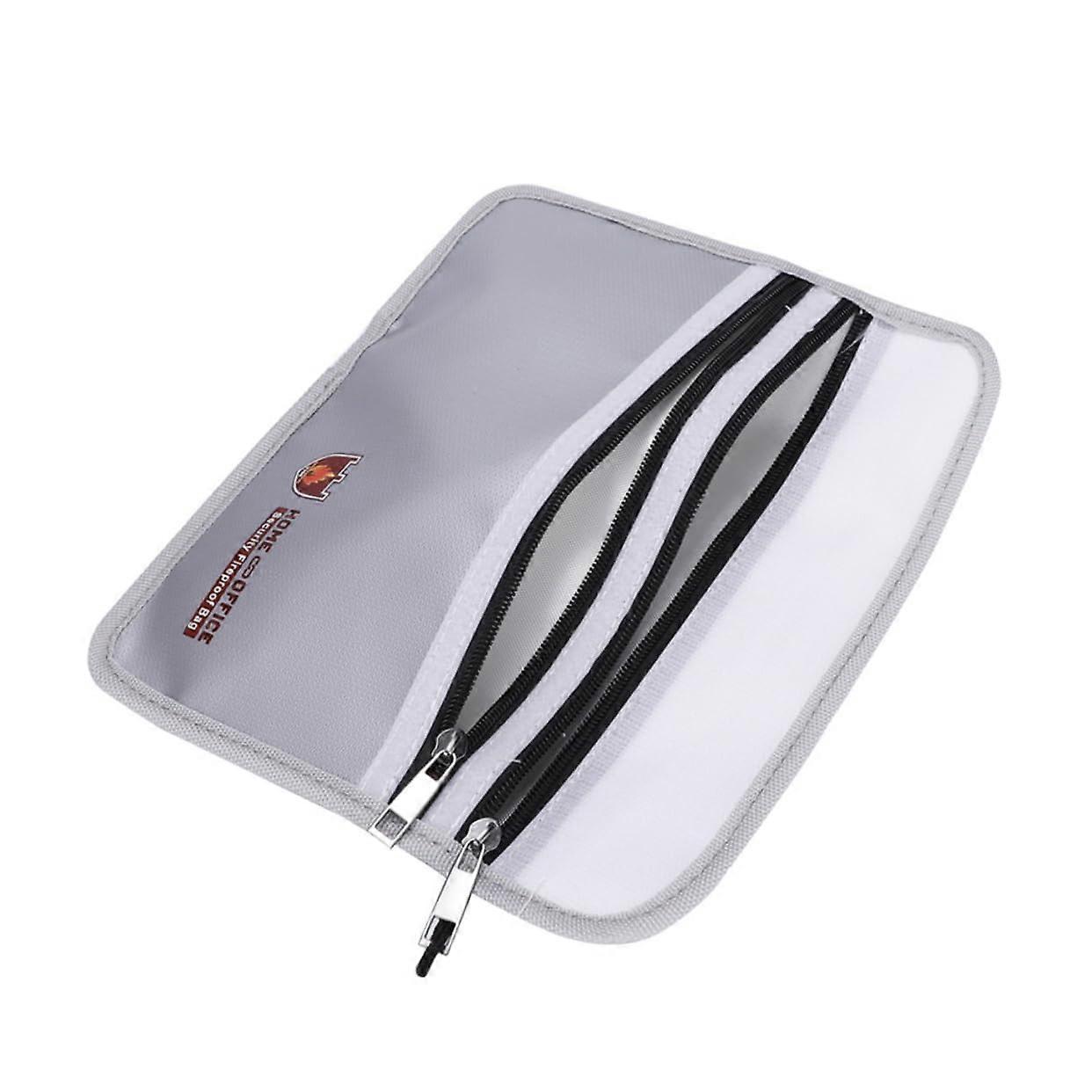 Fireproof Document Bag with Double Zipper, Waterproof Organizer for Home, Office, and School, Silver, for Valuables and Important Papers