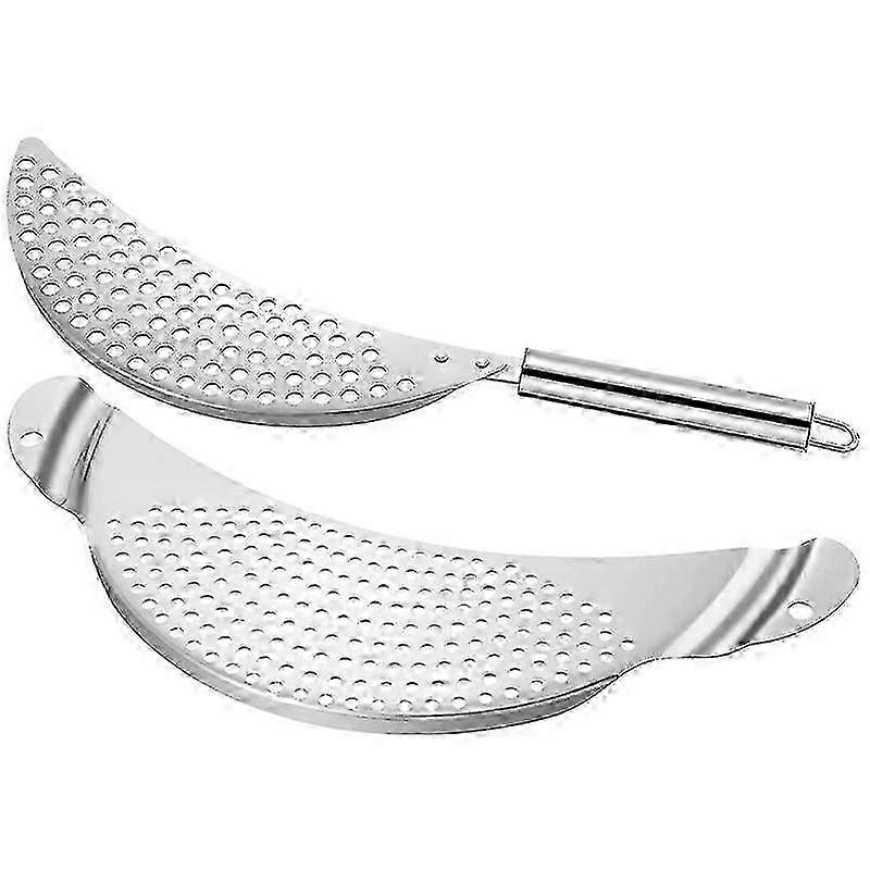 Edelstahl-Topfsieb 2er-Pack, Halbmond-Nudelsieb mit Griff, versenktes Pfannensieb zum Kochen