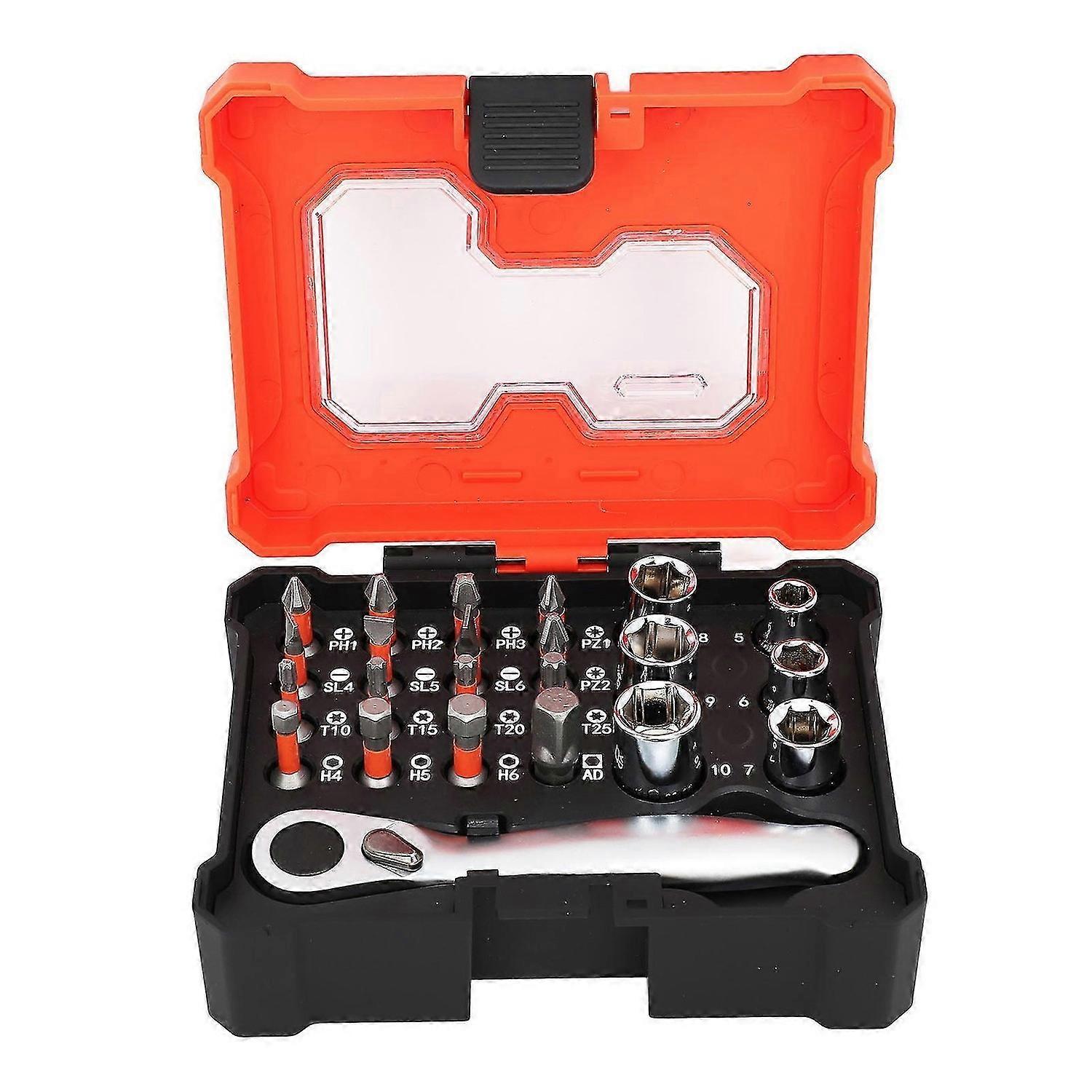 23 Pcs Socket Wrench Set Multi Functional 1/4 Inch Drive Socket S2 Screwdriver Bit 72 Tooth Ratchet Wrench