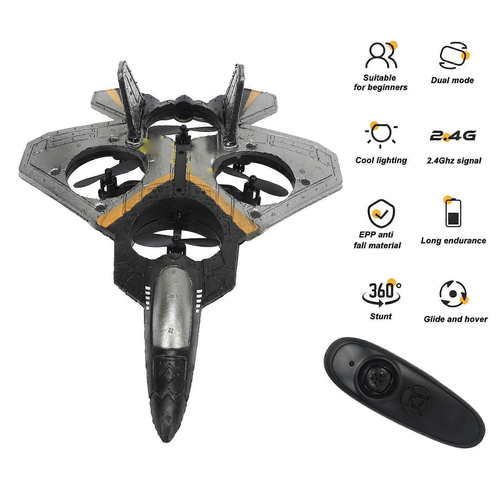 2.4 GHz Kids RC Glider Model LED Light Stable Flight Remote Control Plane Toy with Propeller Silver 1 Battery