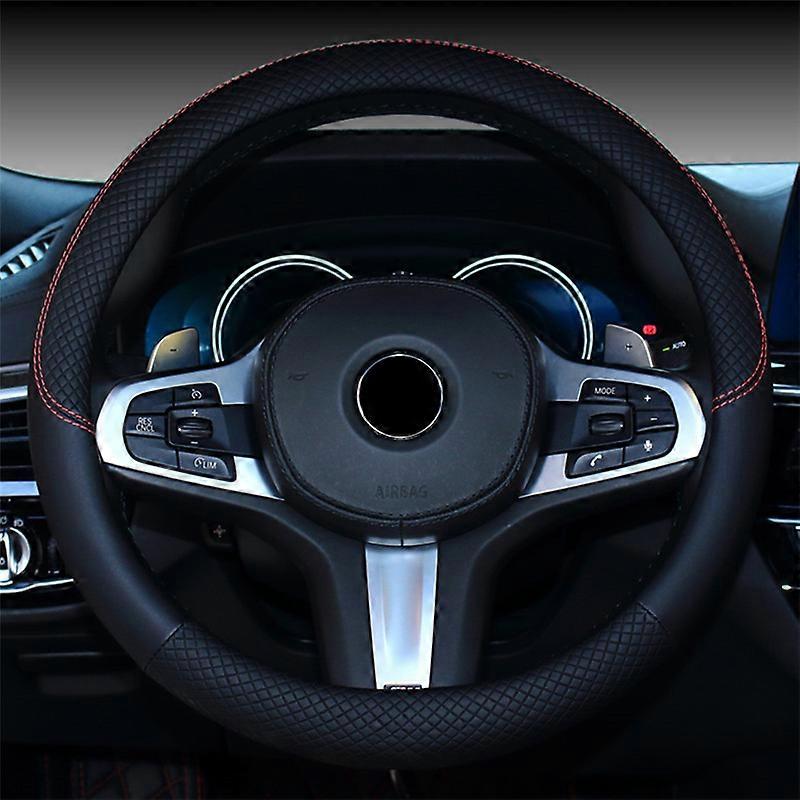 Microfiber leather steering wheel cover with wavy lines  X-shaped