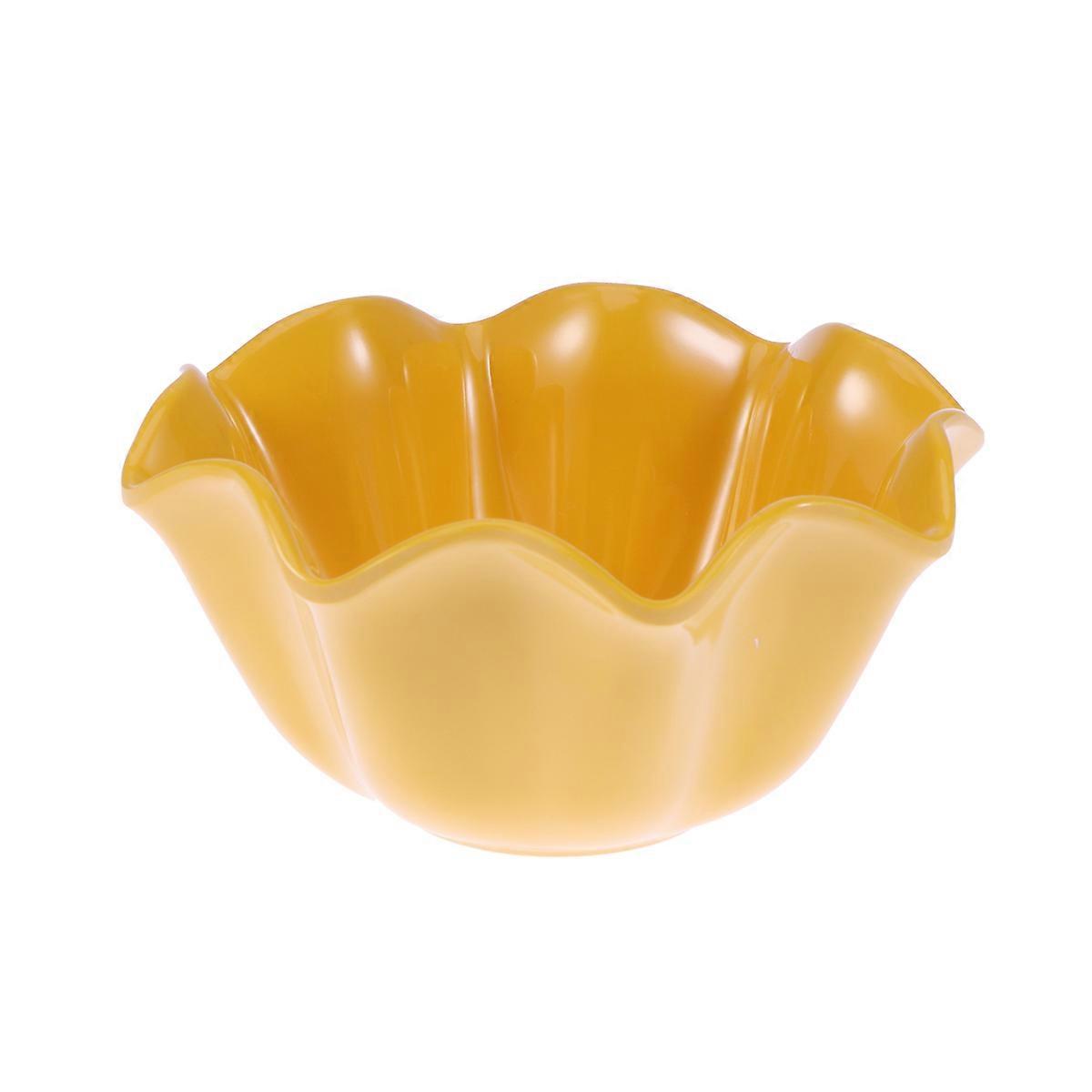 Decorative Mixing Bowls Lotus Leaf Salad Bowl Material Heat-Insulation Imitation Porcelain Tableware Yellow For Picnic 1Set