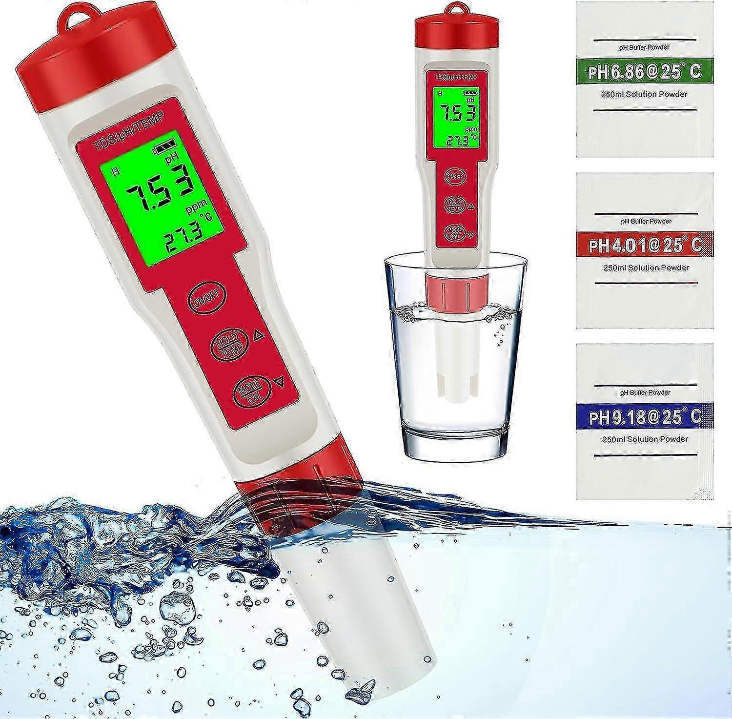 Ph Test Meter Portable 4 In 1 Ph Ec Tds Temp Meter Digital Dwc Ph And Ec Ppm Water Tester With Green Backlit Battery Operated 1-19999ppm Meter For Wat