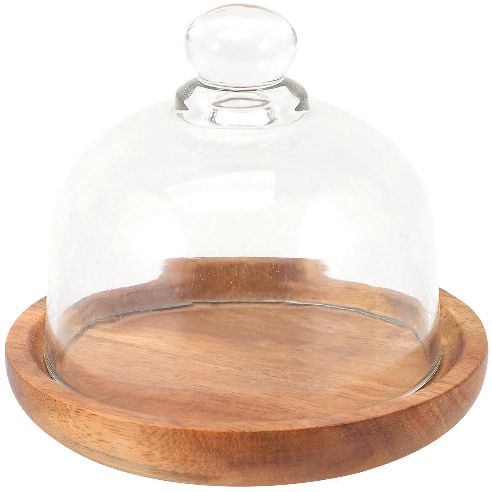 Dessert Storage Plate With Cover Concise Design Transparent Wood Tray For Cookies 1Set