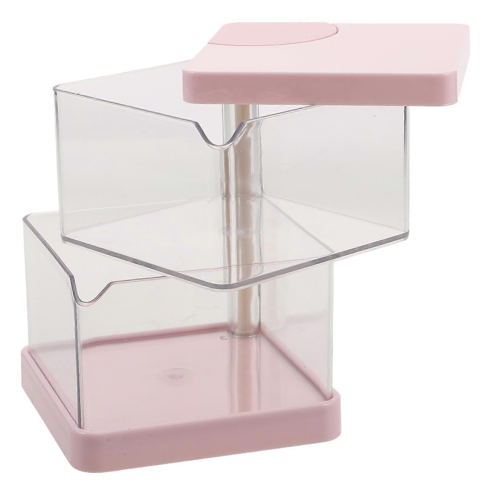 Multifunctional Makeup Organizer Compact Size For Cotton Pads Makeup Sponges Small Jewelry Rotating Feature Pink 4.7×3.5×3.5in 1Pack