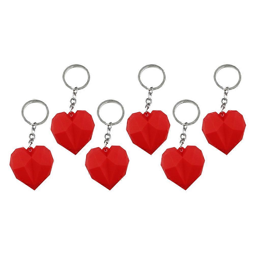 6Pcs Red Heart Shape Keychain Pendants PVC Valentine's Day Bag Charms