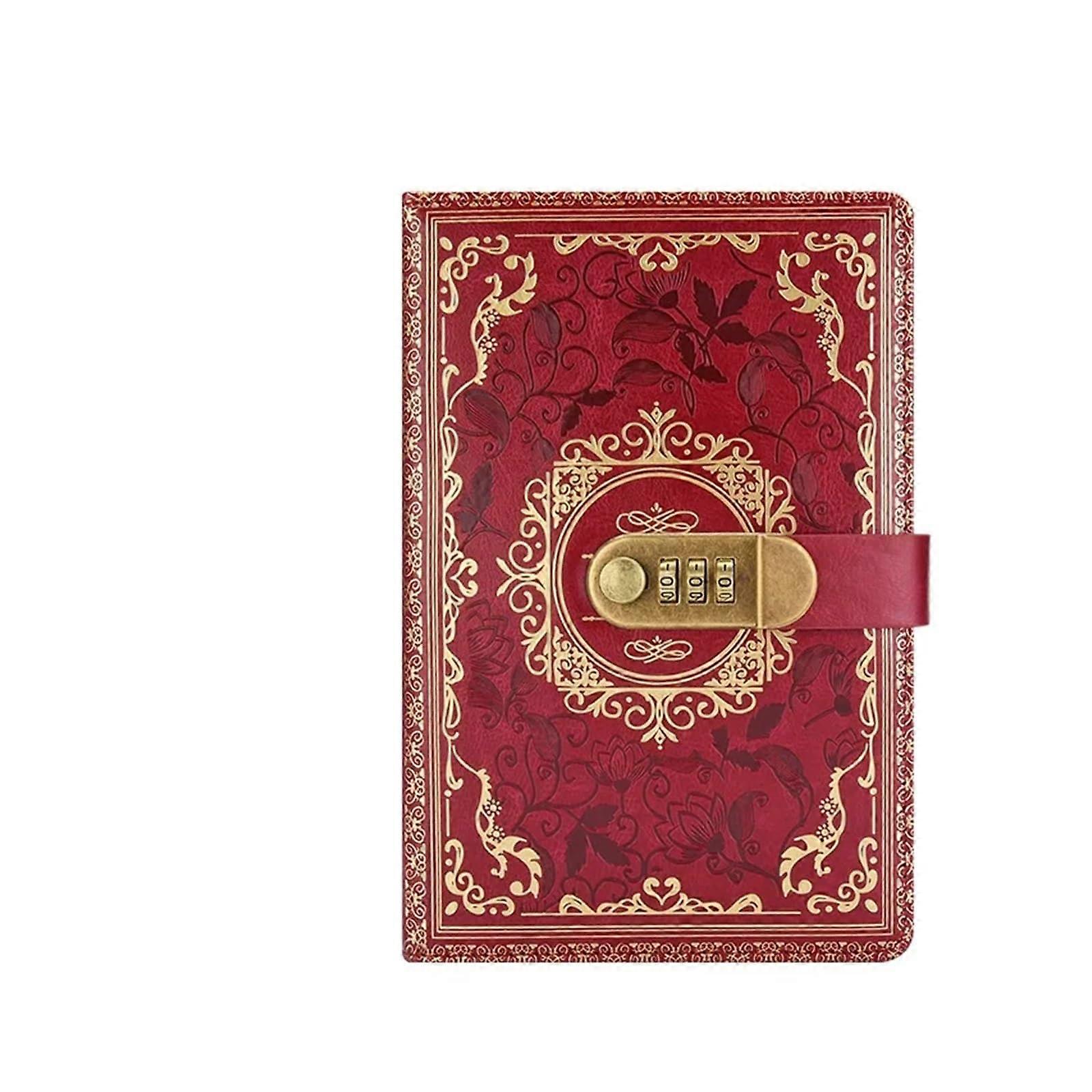 A5 Vintage PU Leather Notebook with Lock, Password-Protected Journal, Red Secret Diary for Office and School Supplies