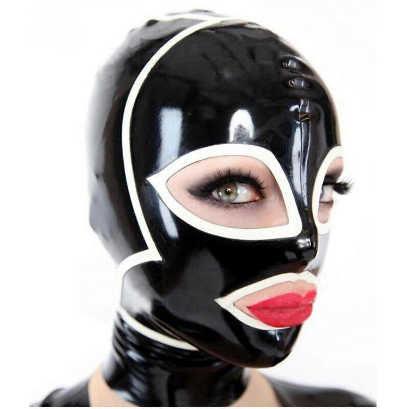 Zippered Latex Mask Hooded Latex Mask Full Face Rubber Mask for Men With Holes for Eyes, Mouth, and Nostrils (Size: XS60CM)