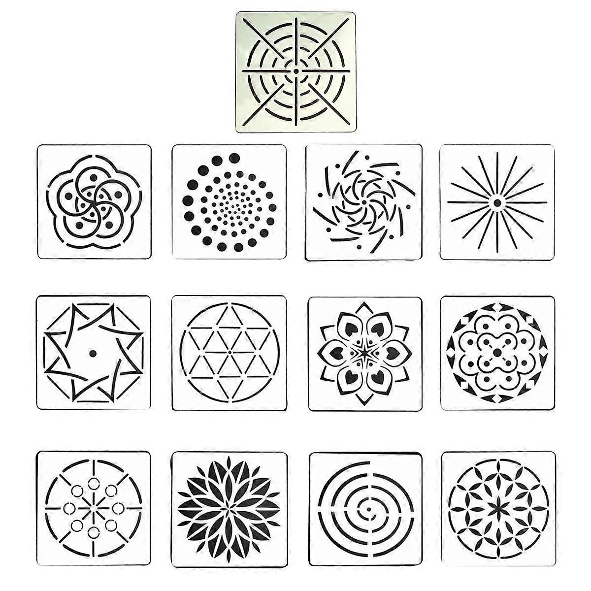 Templates For Drawing Mandala Stencils Set Mixed Style Diy Projects Craft Students Plastic Reusable For Crafts 5.1X5.1X0.1In 1Set