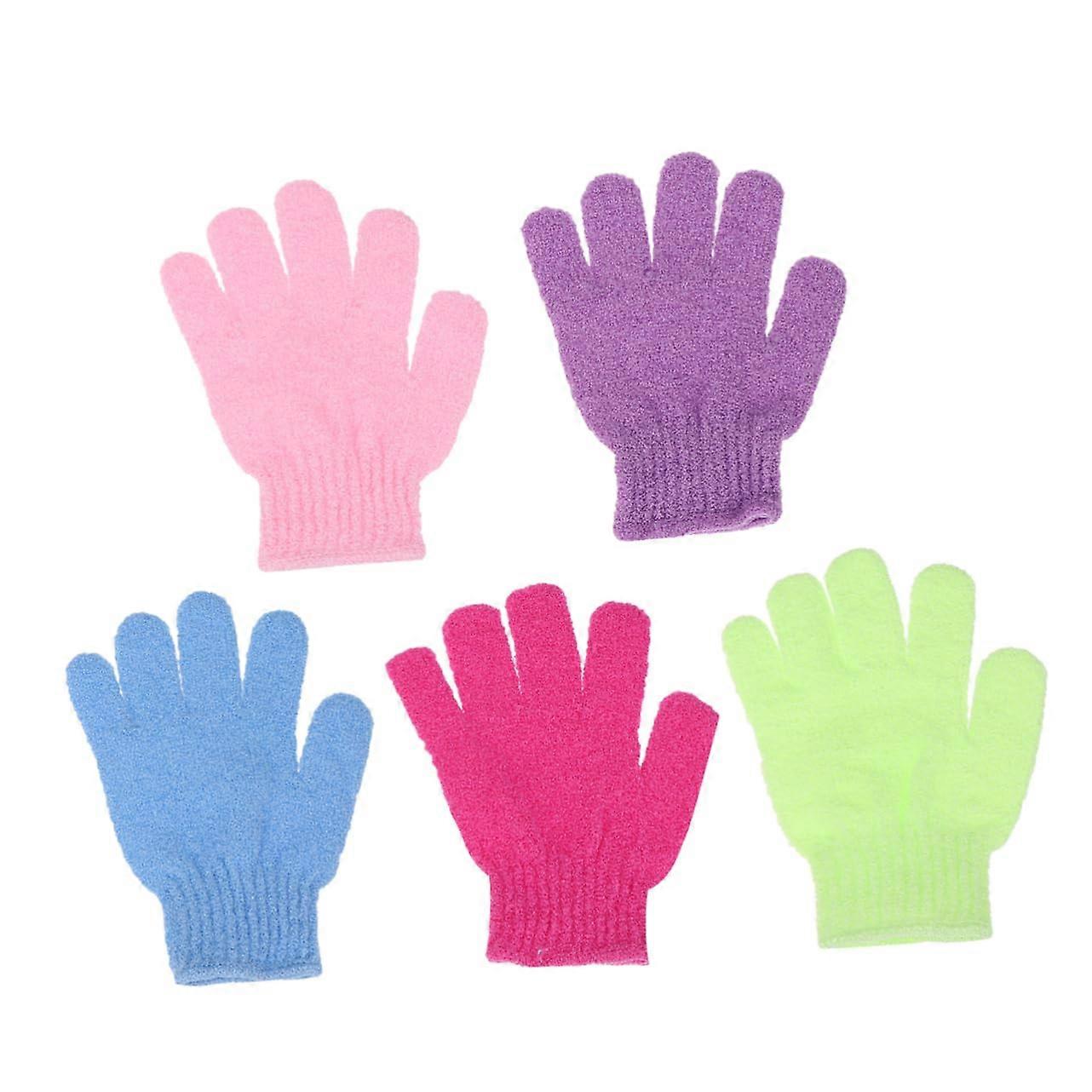 Body Exfoliating Gloves Pack of 10 Soft Material Five Finger Design for Exfoliation Back Massage Random Colors