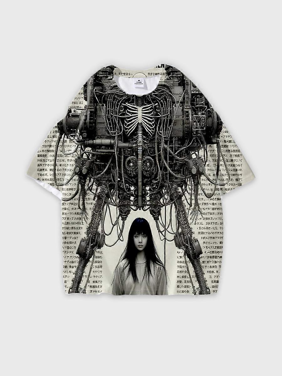 T-shirt round neck book Characters Pattern loose short sleeve E2991