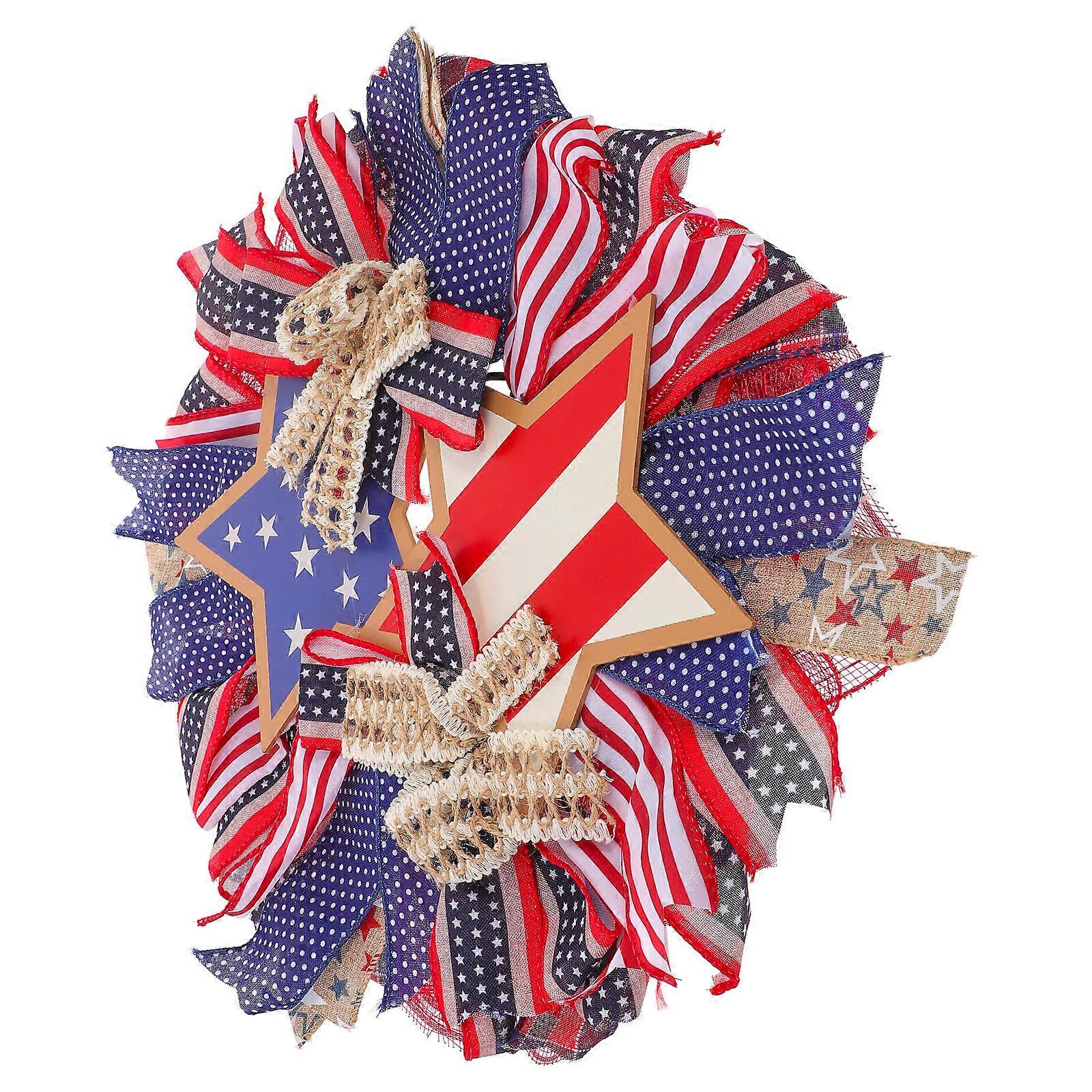 Patriotic Wreath for 4th of July and Memorial Day Decoration Indoor Outdoor Multi Polyester Linen 30 in